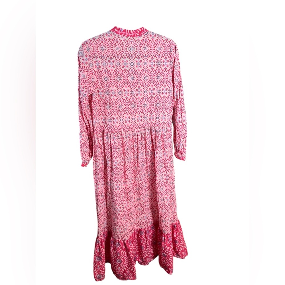 Zara Cotton Pink Floral Print Bohemian midi Dress Medium - Picture 5 of 6